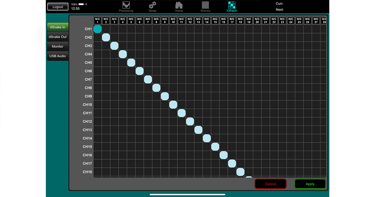 tramite I/OPatch possiamo gestire il routing routing completo del mixer